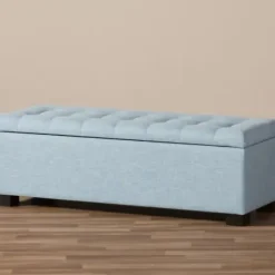 Benches & Ottomans-Kirkland's Home Light Grid Tufted Upholstered Ottoman Blue