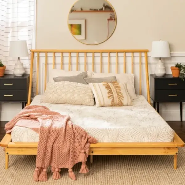 Beds & Headboards-Kirkland's Home Light Oak Modern Spindle Wooden Queen Bed Tan
