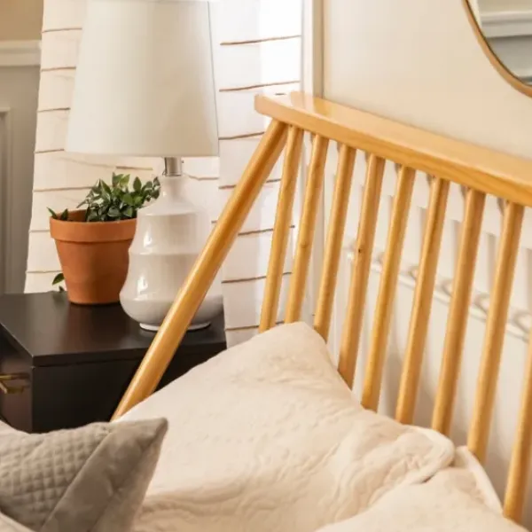 Beds & Headboards-Kirkland's Home Light Oak Modern Spindle Wooden Queen Bed Tan
