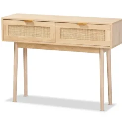 Console Tables-Kirkland's Home Light Oak Rat And Wood Console Table Tan