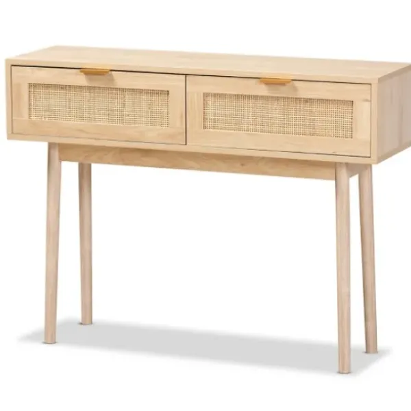 Console Tables-Kirkland's Home Light Oak Rat And Wood Console Table Tan