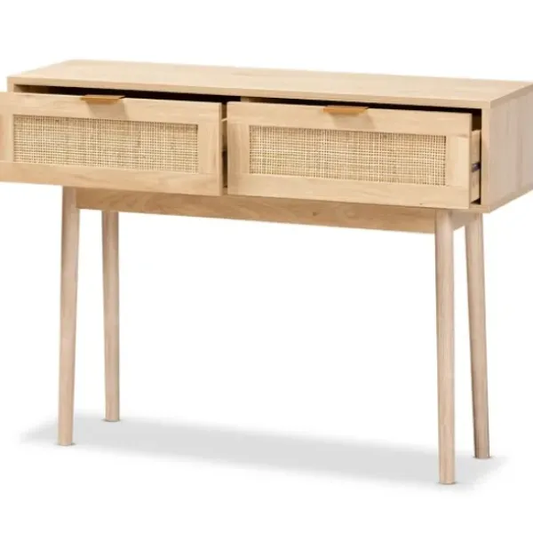 Console Tables-Kirkland's Home Light Oak Rat And Wood Console Table Tan