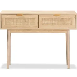Console Tables-Kirkland's Home Light Oak Rat And Wood Console Table Tan