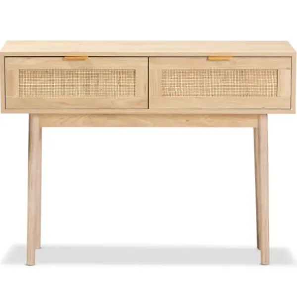 Console Tables-Kirkland's Home Light Oak Rat And Wood Console Table Tan