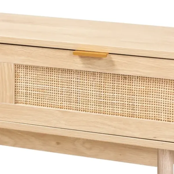 Console Tables-Kirkland's Home Light Oak Rat And Wood Console Table Tan