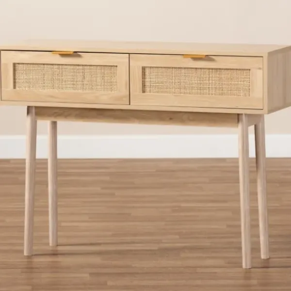 Console Tables-Kirkland's Home Light Oak Rat And Wood Console Table Tan