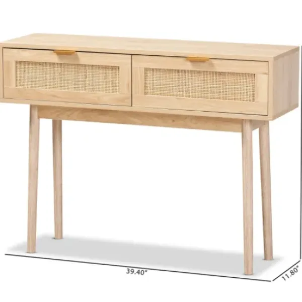 Console Tables-Kirkland's Home Light Oak Rat And Wood Console Table Tan