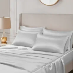 Bed Sheets-Kirkland's Home Light Satin 6-Pc. Full Sheet Set Gray