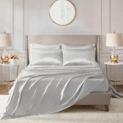 Bed Sheets-Kirkland's Home Light Satin 6-Pc. King Sheet Set Gray