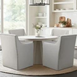 Dining Chairs-Kirkland's Home Light Slipcover Dining Chair With Casters Gray