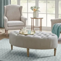 Benches & Ottomans-Kirkland's Home Light Tufted Button Martha Stewart Ottoman Gray