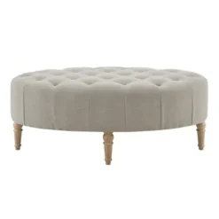 Benches & Ottomans-Kirkland's Home Light Tufted Button Martha Stewart Ottoman Gray