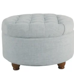 Benches & Ottomans-Kirkland's Home Light Tufted Round Storage Ottoman Blue