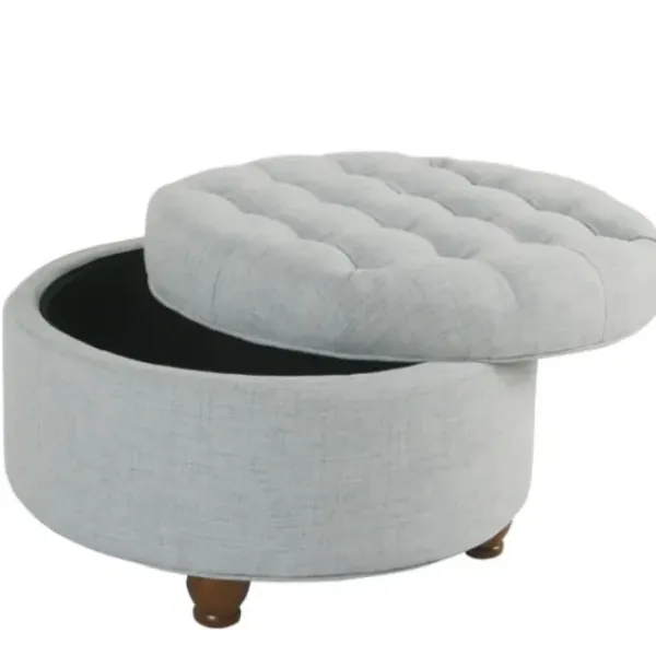 Benches & Ottomans-Kirkland's Home Light Tufted Round Storage Ottoman Blue