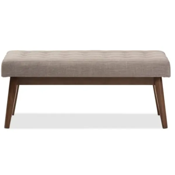 Benches & Ottomans-Kirkland's Home Light Tufted Walnut Wood Bench Gray