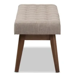 Benches & Ottomans-Kirkland's Home Light Tufted Walnut Wood Bench Gray