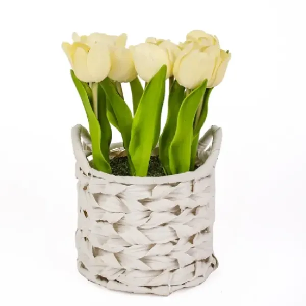 Arrangements & Greenery-Kirkland's Home Light Tulip Arrangement In Basket Yellow