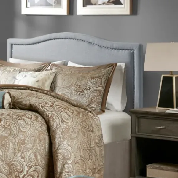 Beds & Headboards-Kirkland's Home Light Upholstered Nailhead King Headboard Blue