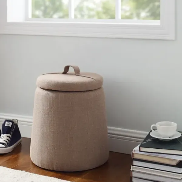 Benches & Ottomans-Kirkland's Home Light Upholstered Top Handle Storage Ottoman Brown