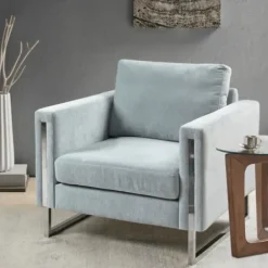 Accent Chairs-Kirkland's Home Light Velvet And Chrome Accent Chair Green