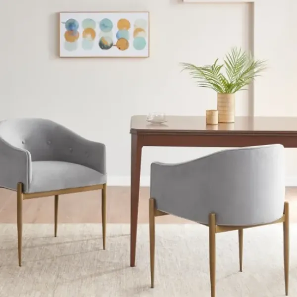 Dining Chairs-Kirkland's Home Light Velvet Button Dining Chairs, Set Of 2 Gray
