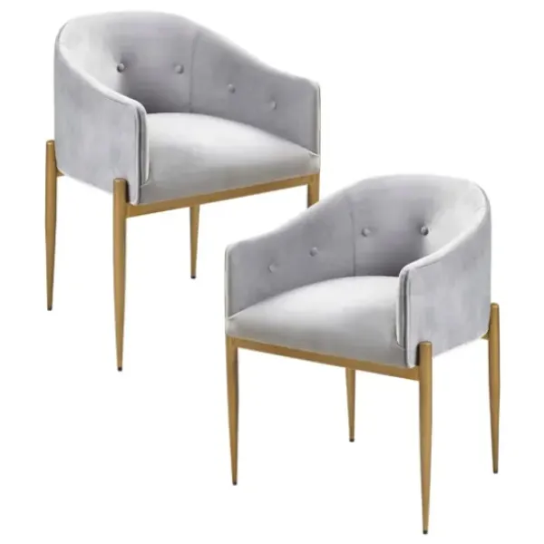 Dining Chairs-Kirkland's Home Light Velvet Button Dining Chairs, Set Of 2 Gray