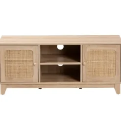 Tv Stands & Media Consoles-Kirkland's Home Light Wood And Cane Accent Tv Stand Brown