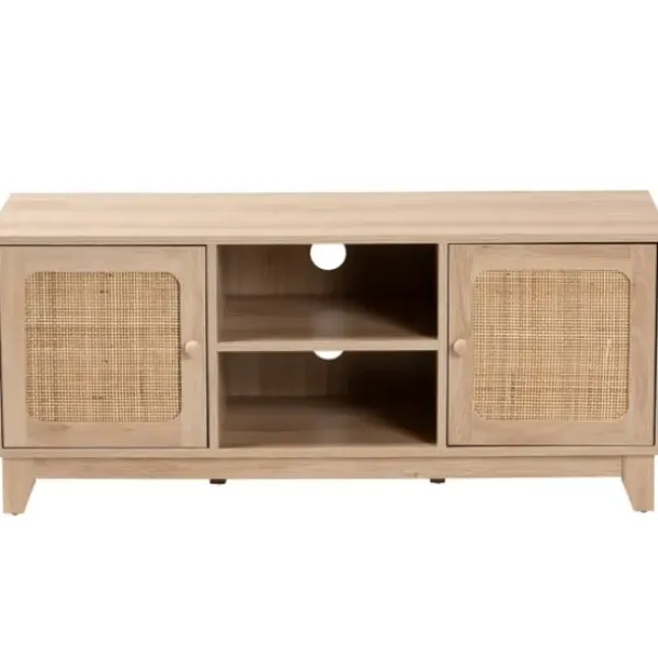 Tv Stands & Media Consoles-Kirkland's Home Light Wood And Cane Accent Tv Stand Brown