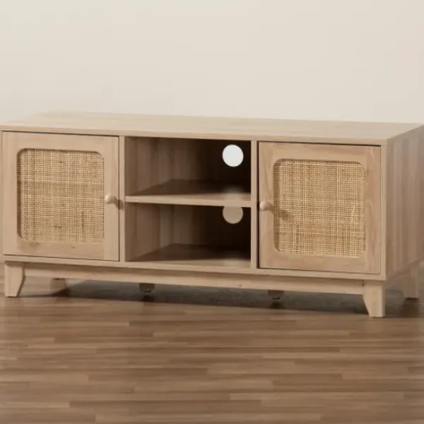 Tv Stands & Media Consoles-Kirkland's Home Light Wood And Cane Accent Tv Stand Brown
