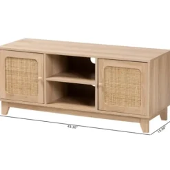 Tv Stands & Media Consoles-Kirkland's Home Light Wood And Cane Accent Tv Stand Brown