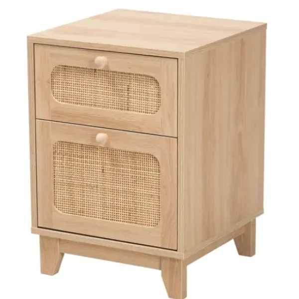 Nightstands-Kirkland's Home Light Wood And Cane Accent Nightstand Brown
