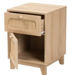 Nightstands-Kirkland's Home Light Wood And Cane Accent Nightstand Brown