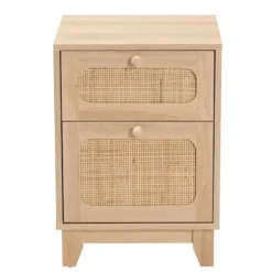 Nightstands-Kirkland's Home Light Wood And Cane Accent Nightstand Brown