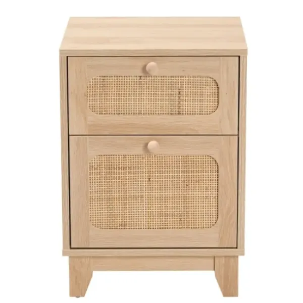 Nightstands-Kirkland's Home Light Wood And Cane Accent Nightstand Brown