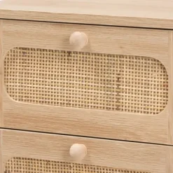 Nightstands-Kirkland's Home Light Wood And Cane Accent Nightstand Brown