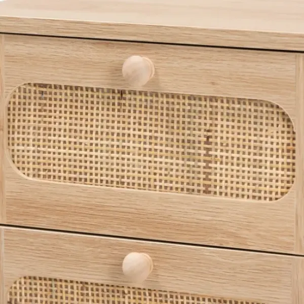 Nightstands-Kirkland's Home Light Wood And Cane Accent Nightstand Brown