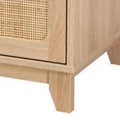 Nightstands-Kirkland's Home Light Wood And Cane Accent Nightstand Brown