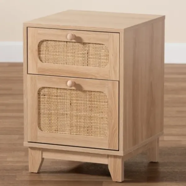 Nightstands-Kirkland's Home Light Wood And Cane Accent Nightstand Brown