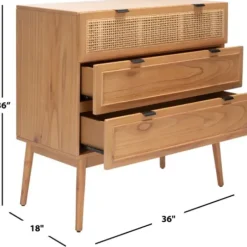Dressers & Chests-Kirkland's Home Light Wood And Cane 3-Drawer Chest Brown