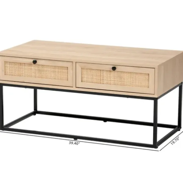 Coffee Tables-Kirkland's Home Light Wood And Rat 2-Drawer Coffee Table Tan