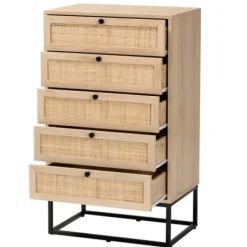 Dressers & Chests-Kirkland's Home Light Wood And Rat 5-Drawer Chest Tan