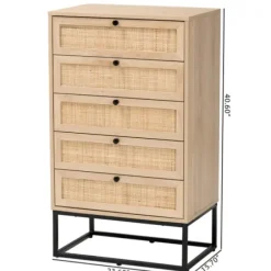 Dressers & Chests-Kirkland's Home Light Wood And Rat 5-Drawer Chest Tan