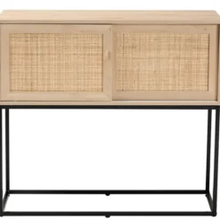 Cabinets & Sideboards-Kirkland's Home Light Wood And Rat Sliding Door Cabinet Tan