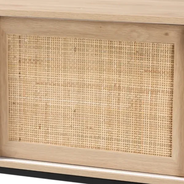 Cabinets & Sideboards-Kirkland's Home Light Wood And Rat Sliding Door Cabinet Tan