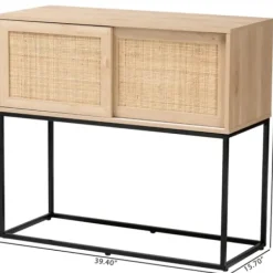 Cabinets & Sideboards-Kirkland's Home Light Wood And Rat Sliding Door Cabinet Tan