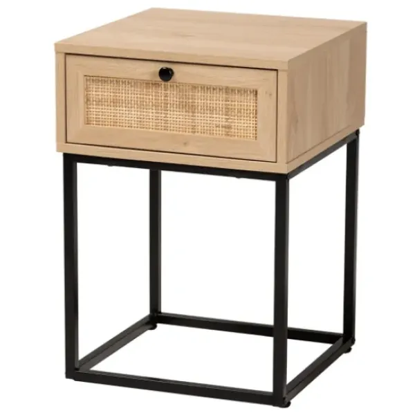Nightstands-Kirkland's Home Light Wood And Rat Square Nights D Tan