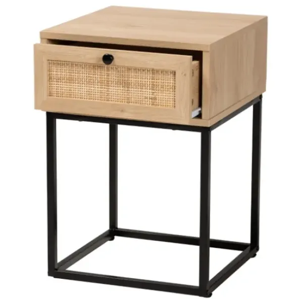 Nightstands-Kirkland's Home Light Wood And Rat Square Nights D Tan