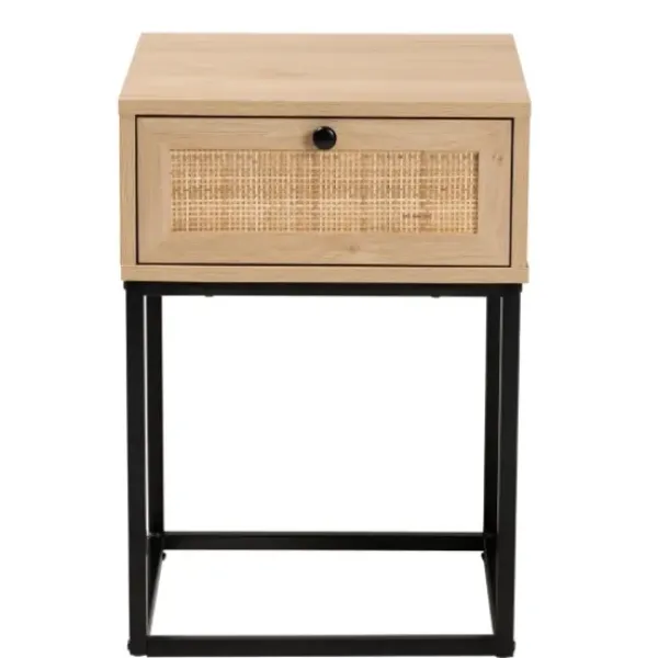 Nightstands-Kirkland's Home Light Wood And Rat Square Nights D Tan