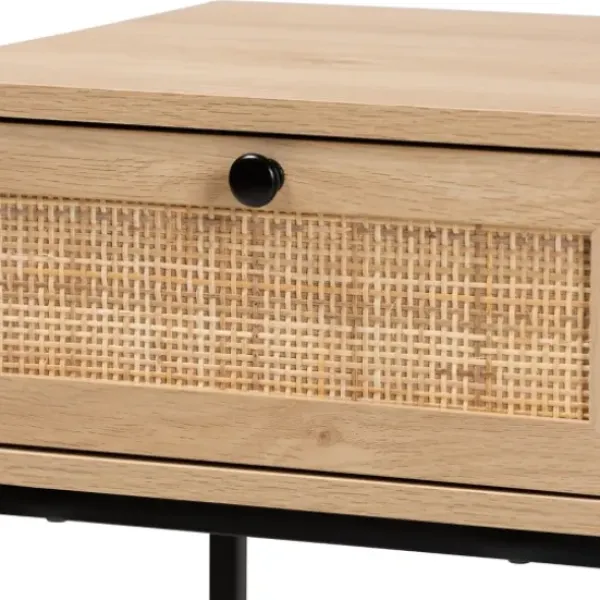 Nightstands-Kirkland's Home Light Wood And Rat Square Nights D Tan