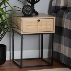 Nightstands-Kirkland's Home Light Wood And Rat Square Nights D Tan